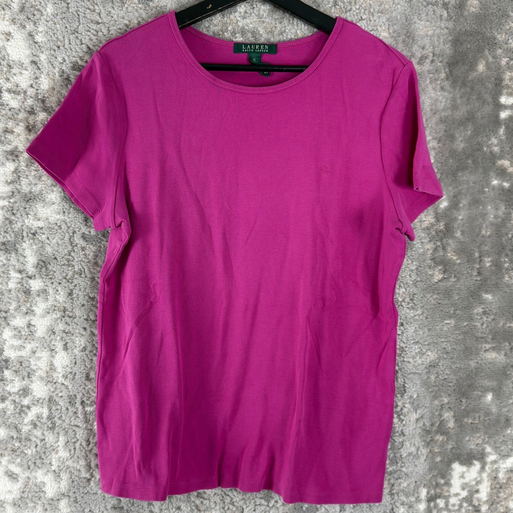 Lauren Ralph Lauren Size XL Logo Cotton Knit Tee T-Shirt Pink Short Sleeve Women